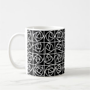 Art Deco Rose Squares Stylized Floral black white Coffee Mug