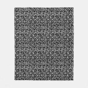 Art Deco Rose Squares Stylized Floral black white Fleece Blanket