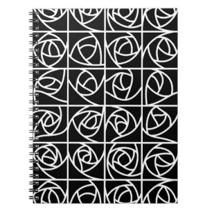 Art Deco Rose Squares Stylized Floral black white Notebook