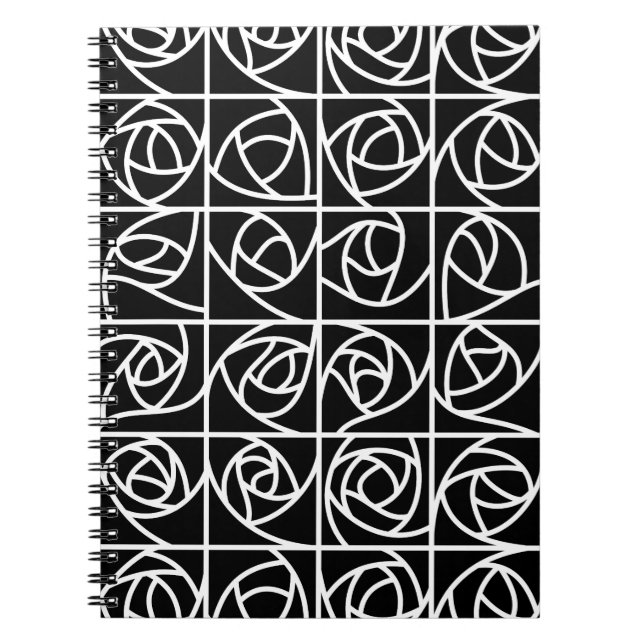 Art Deco Rose Squares Stylized Floral black white Notebook (Front)