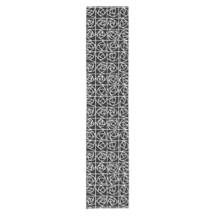 Art Deco Rose Squares Stylized Floral black white Short Table Runner