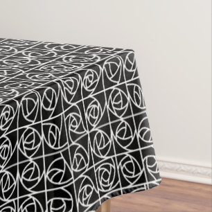 Art Deco Rose Squares Stylized Floral black white Tablecloth