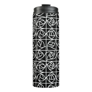 Art Deco Rose Squares Stylized Floral black white Thermal Tumbler