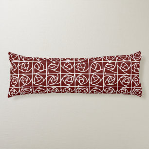 Art Deco Rose Squares Stylized Floral deep red Body Pillow