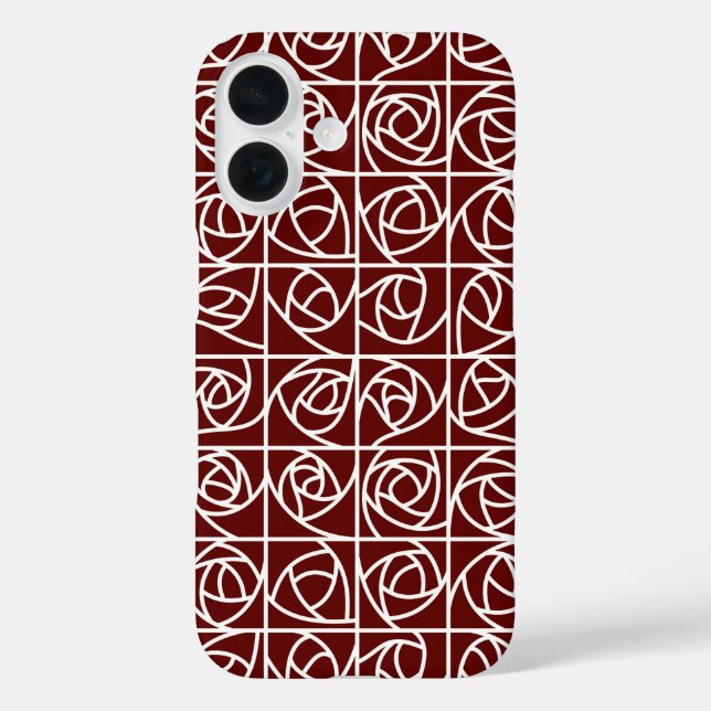 Art Deco Rose Squares Stylized Floral deep red Case-Mate iPhone Case (Back)