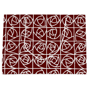 Art Deco Rose Squares Stylized Floral deep red Large Gift Bag