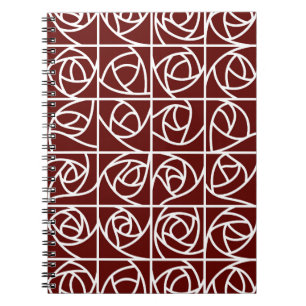 Art Deco Rose Squares Stylized Floral deep red Notebook