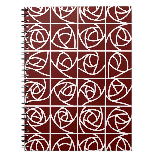 Art Deco Rose Squares Stylized Floral deep red Notebook (Front)