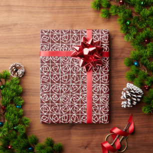 Art Deco Rose Squares Stylized Floral deep red Wrapping Paper