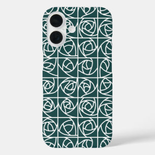 Art Deco Rose Squares Stylized Floral green iPhone 16 Case