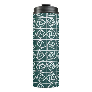 Art Deco Rose Squares Stylized Floral green Thermal Tumbler
