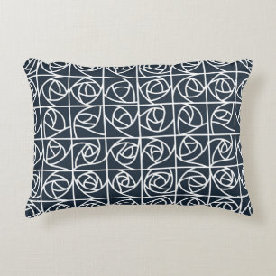 Art Deco Rose Squares Stylized Floral navy blue Accent Pillow