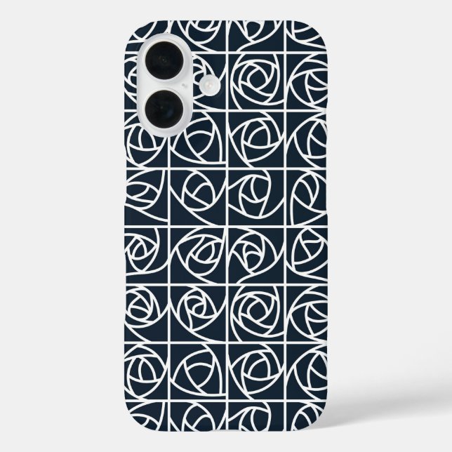 Art Deco Rose Squares Stylized Floral navy blue Case-Mate iPhone Case (Back)