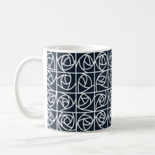 Art Deco Rose Squares Stylized Floral navy blue Coffee Mug