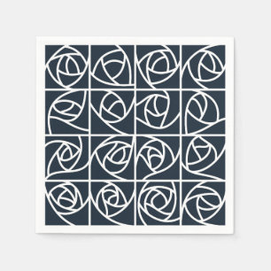 Art Deco Rose Squares Stylized Floral navy blue Napkin