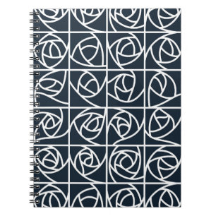 Art Deco Rose Squares Stylized Floral navy blue Notebook