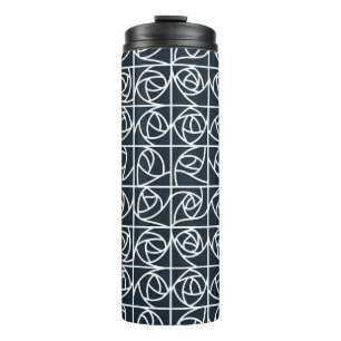 Art Deco Rose Squares Stylized Floral navy blue Thermal Tumbler