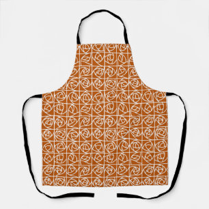 Art Deco Rose Squares Stylized Floral orange Apron