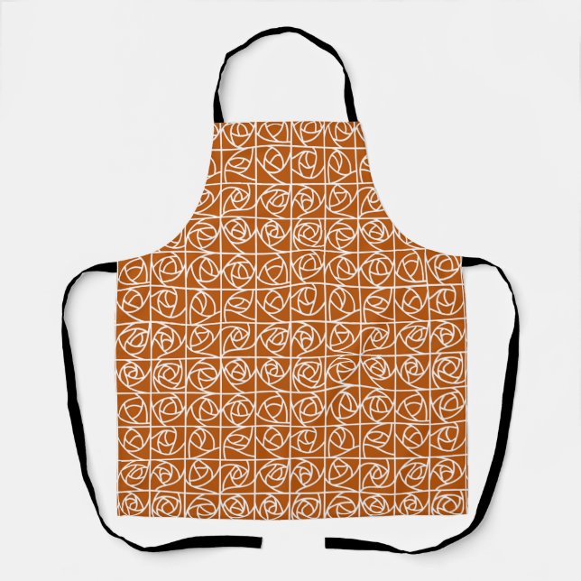 Art Deco Rose Squares Stylized Floral orange Apron (Front)