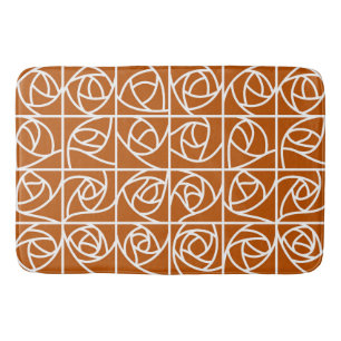 Art Deco Rose Squares Stylized Floral orange Bath Mat