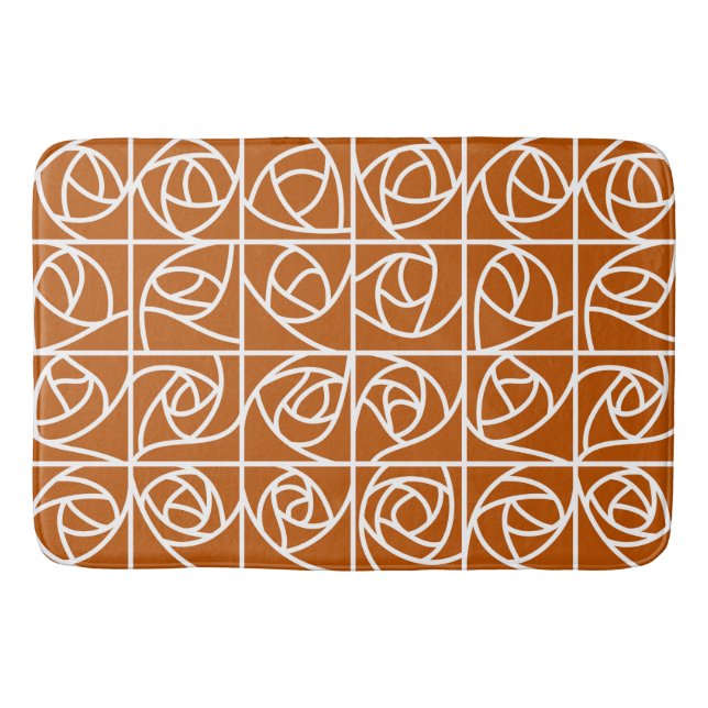 Art Deco Rose Squares Stylized Floral orange Bath Mat (Front)
