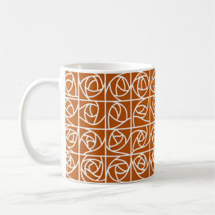 Art Deco Rose Squares Stylized Floral orange Coffee Mug