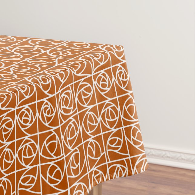 Art Deco Rose Squares Stylized Floral orange Tablecloth (In Situ)