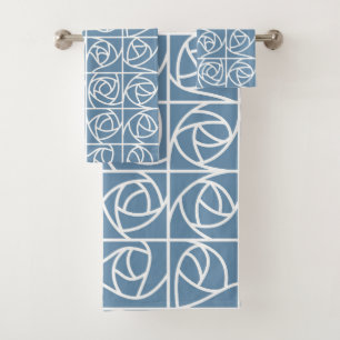 Art Deco Rose Squares Stylized Floral pale blue Bath Towel Set