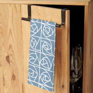 Art Deco Rose Squares Stylized Floral pale blue Kitchen Towel