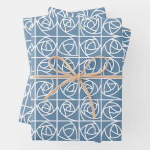 Art Deco Rose Squares Stylized Floral pale blue Wrapping Paper Sheet