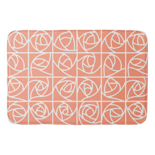 Art Deco Rose Squares Stylized Floral peach Bath Mat