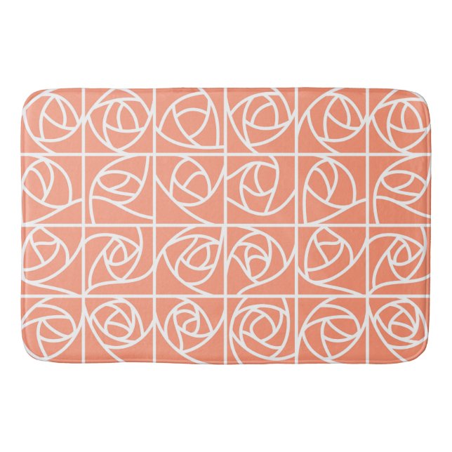 Art Deco Rose Squares Stylized Floral peach Bath Mat (Front)
