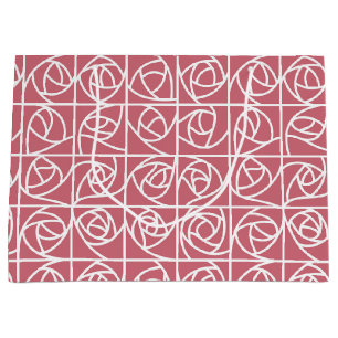 Art Deco Rose Squares Stylized Floral pink Large Gift Bag