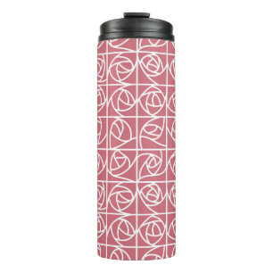 Art Deco Rose Squares Stylized Floral pink Thermal Tumbler