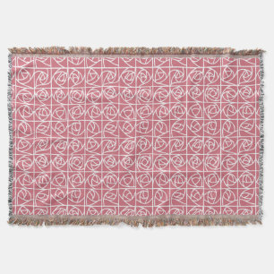 Art Deco Rose Squares Stylized Floral pink Throw Blanket