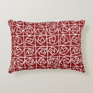 Art Deco Rose Squares Stylized Floral primary red Accent Pillow