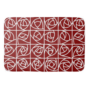 Art Deco Rose Squares Stylized Floral primary red Bath Mat