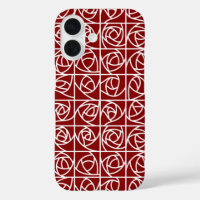 Art Deco Rose Squares Stylized Floral primary red