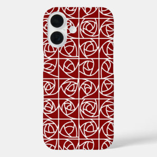 Art Deco Rose Squares Stylized Floral primary red iPhone 16 Case