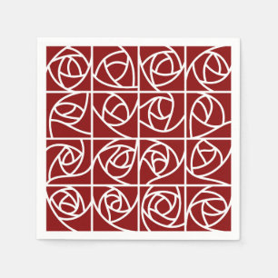 Art Deco Rose Squares Stylized Floral primary red Napkin