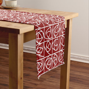 Art Deco Rose Squares Stylized Floral primary red Short Table Runner