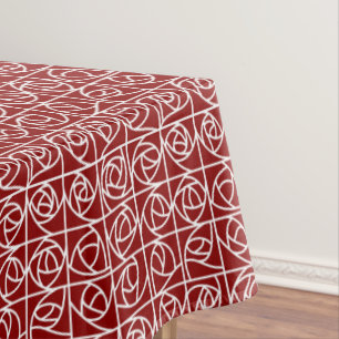 Art Deco Rose Squares Stylized Floral primary red Tablecloth