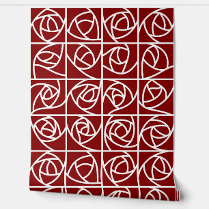 Art Deco Rose Squares Stylized Floral primary red Wallpaper
