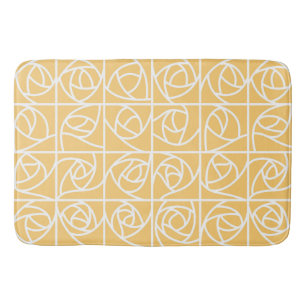 Art Deco Rose Squares Stylized Floral yellow Bath Mat