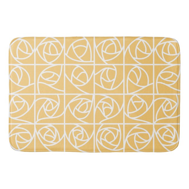 Art Deco Rose Squares Stylized Floral yellow Bath Mat (Front)