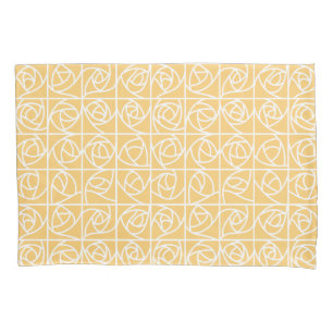 Art Deco Rose Squares Stylized Floral yellow Pillowcase