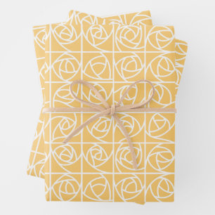 Art Deco Rose Squares Stylized Floral yellow Wrapping Paper Sheet