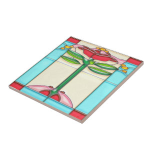 Art Deco Rose Tree Stained Glass Tile