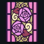 Art Deco Roses in Pink & Gold Poster<br><div class="desc">Stained glass art deco rose design in pink,  light olive,  pale yellow,  lilac and dusty rose with dark dusty purple leading.</div>