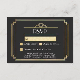 Art Deco RSVP Cards 1920's Gold Black Response